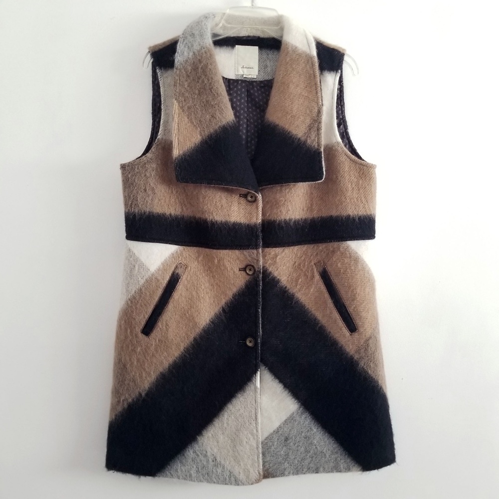 Elevenses Brown Tan Black Geometric Plaid Oversize